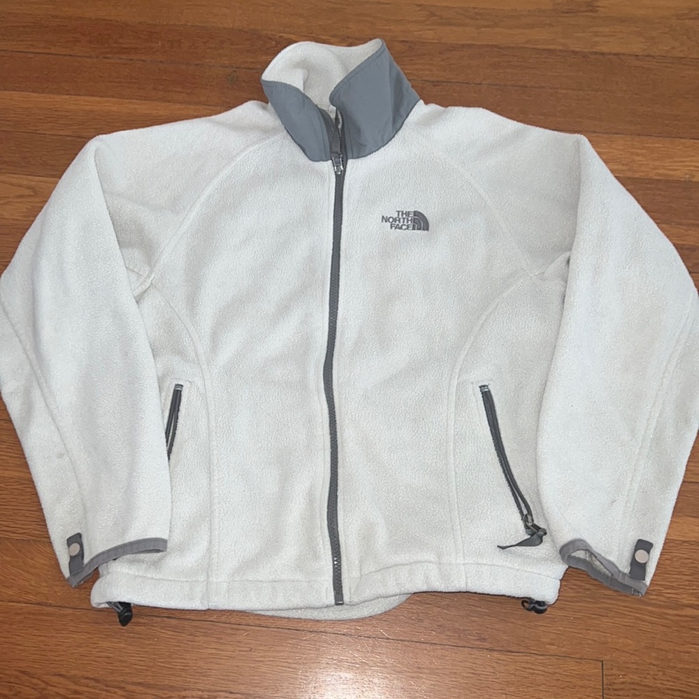 The north face cream / grey zip up fleece XS